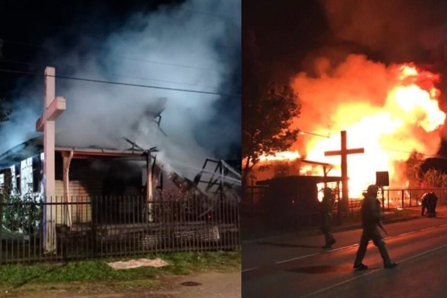 Templo acabó destruido tras incendio en Padre Las Casas: PDI lo atribuye a la "violencia rural"