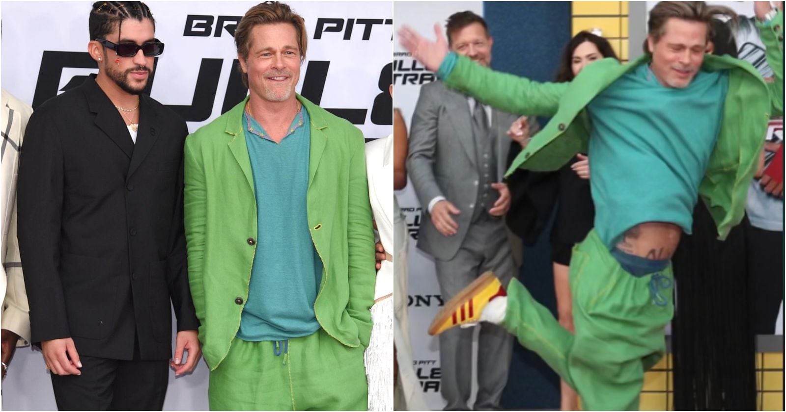 Brad Pitt y Bad Bunny en la premiere mundial de "Tren Bala".