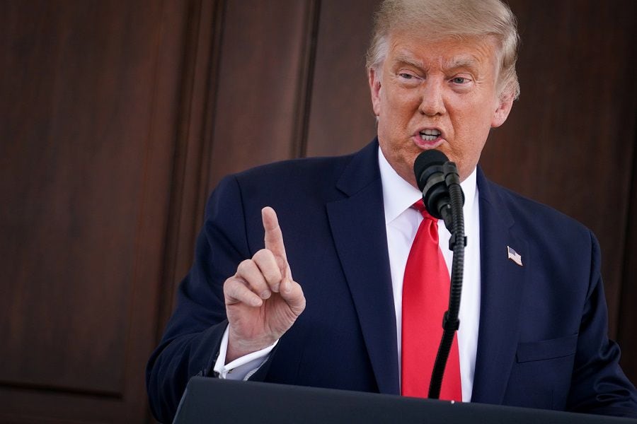 President Donald Trump Deliver Remarks Outside White House