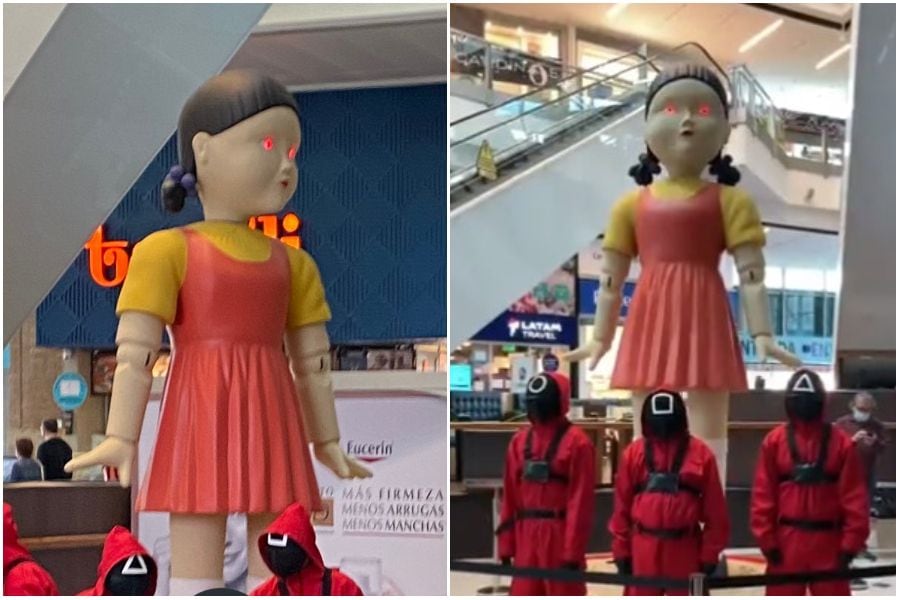 Instalan muñeca de "El Juego del calamar" en mall chileno y se enciende debate en la web