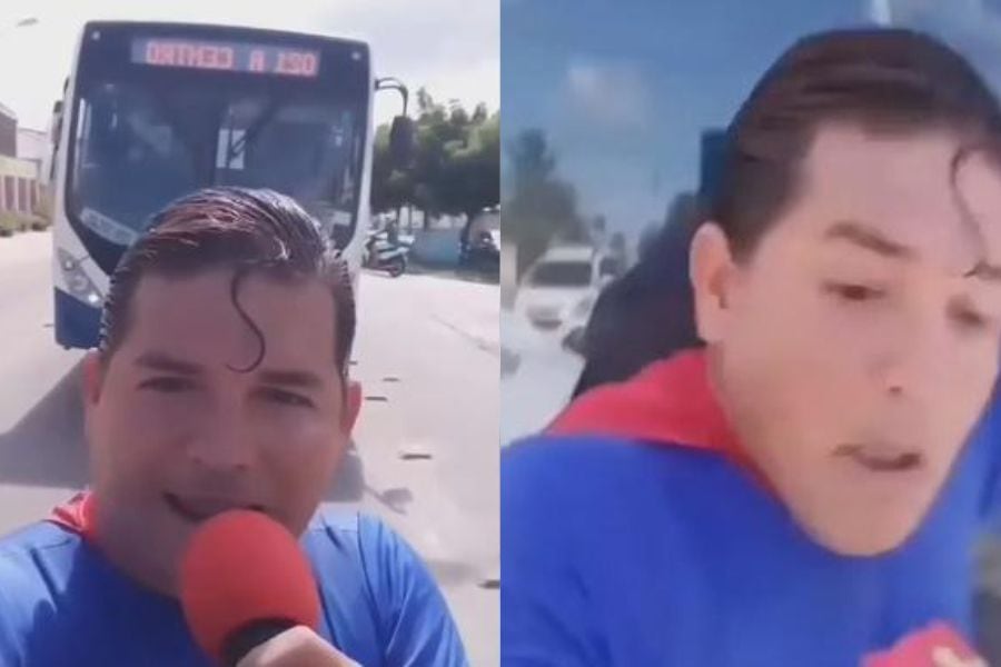 "Superman" brasileño quiso frenar un bus con la mano y casi terminó atropellado