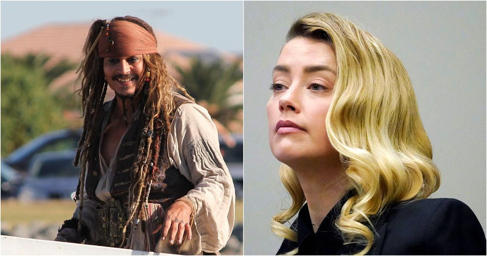 Johnny Depp en Piratas del Caribe y Amber Heard