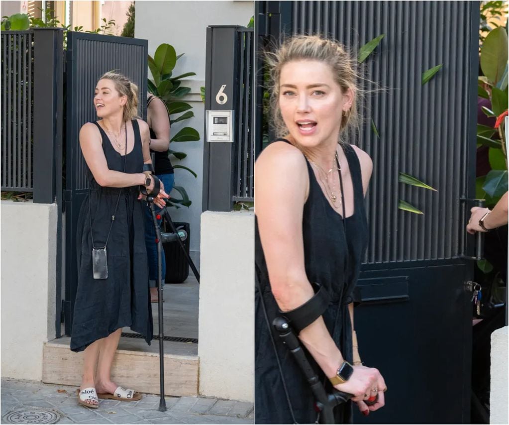 Paparazzean a Amber Heard cojeando y con muletas en Madrid