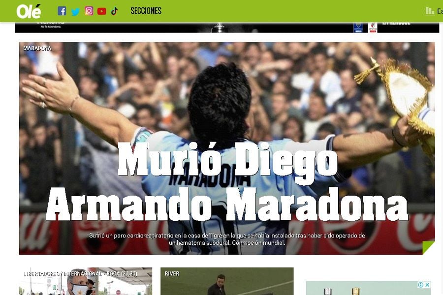 AD10S: La desazón de los medios argentinos ante la muerte de Maradona