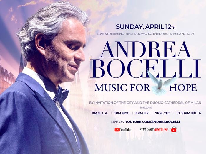 Andrea Bocelli cantará al gratín este Domingo de Pascua