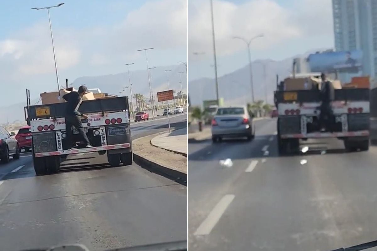 Video: Sujeto lanza objetos desde camión en Antofagasta