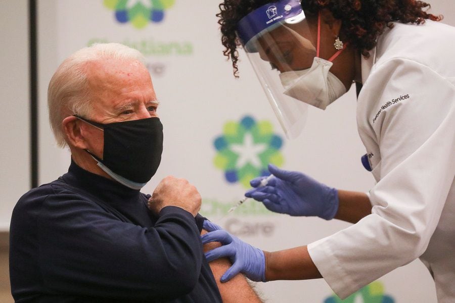 U.S. President-elect Joe Biden receives a dose of a COVID-19 vaccine at ChristianaCare Christiana Hospital in Newark