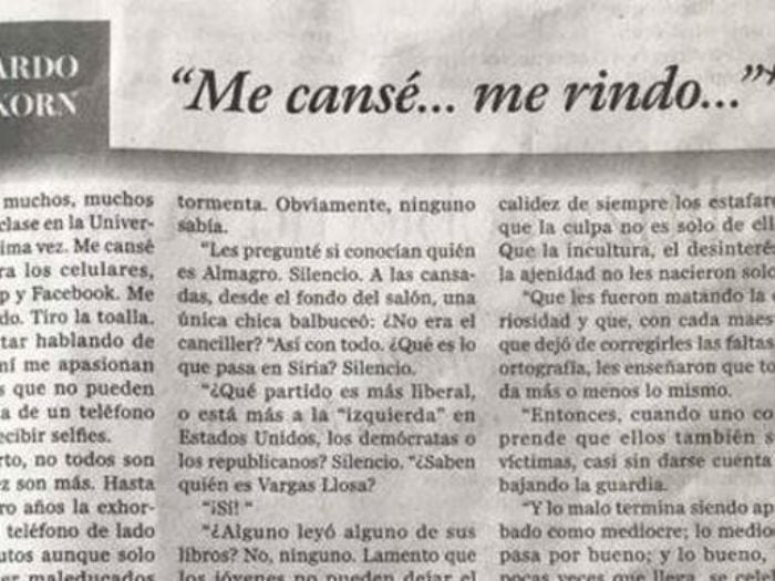 La desoladora carta de un profesor que se hizo viral: "Me cansé. Me rindo"