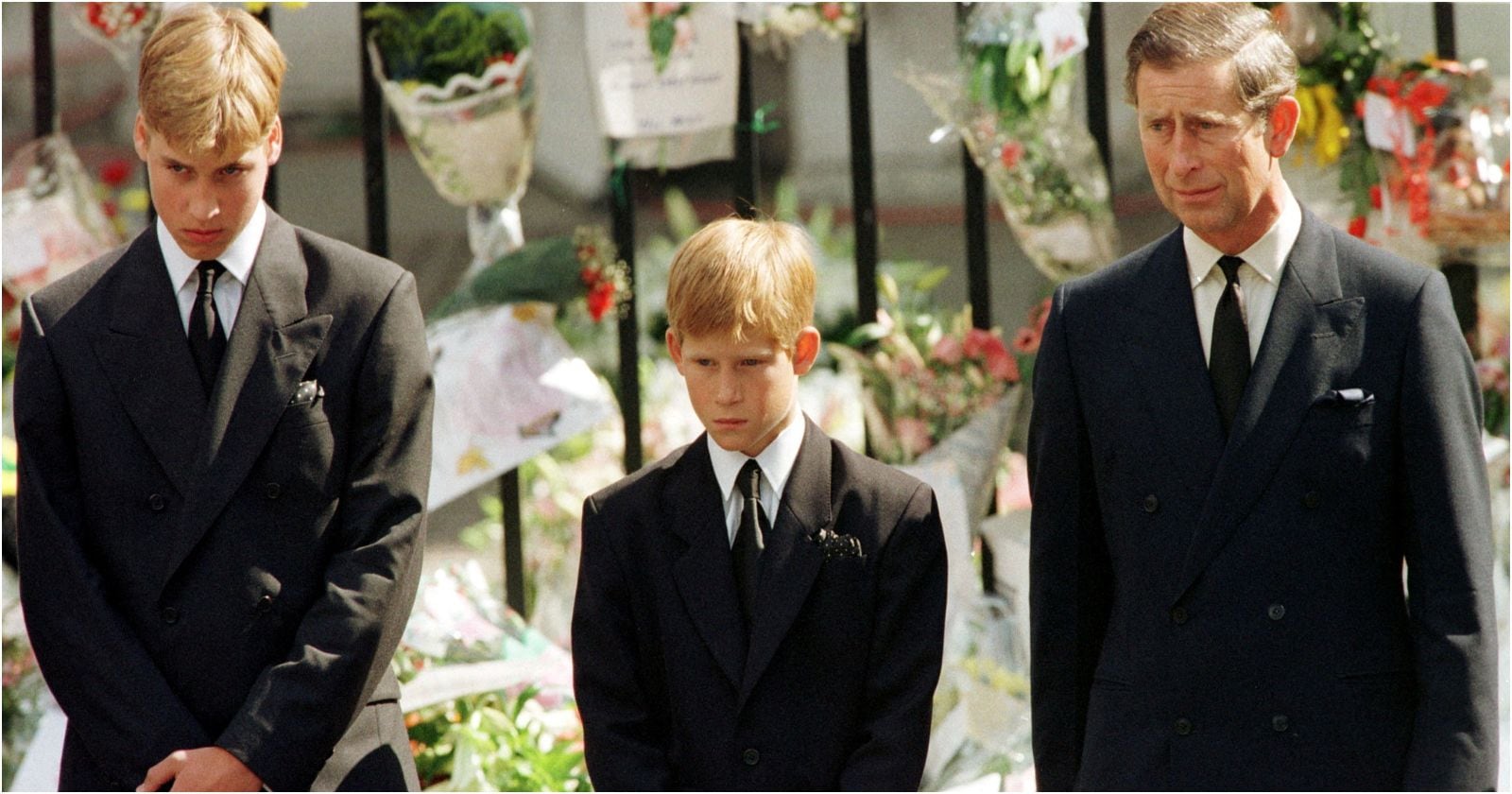 William, Harry y Carlos III en el funeral de Diana