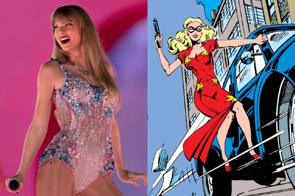 Taylor Swift y Blonde Phantom. Foto 1: Disney+ - Foto 2: Marvel. (Composición La Cuarta)