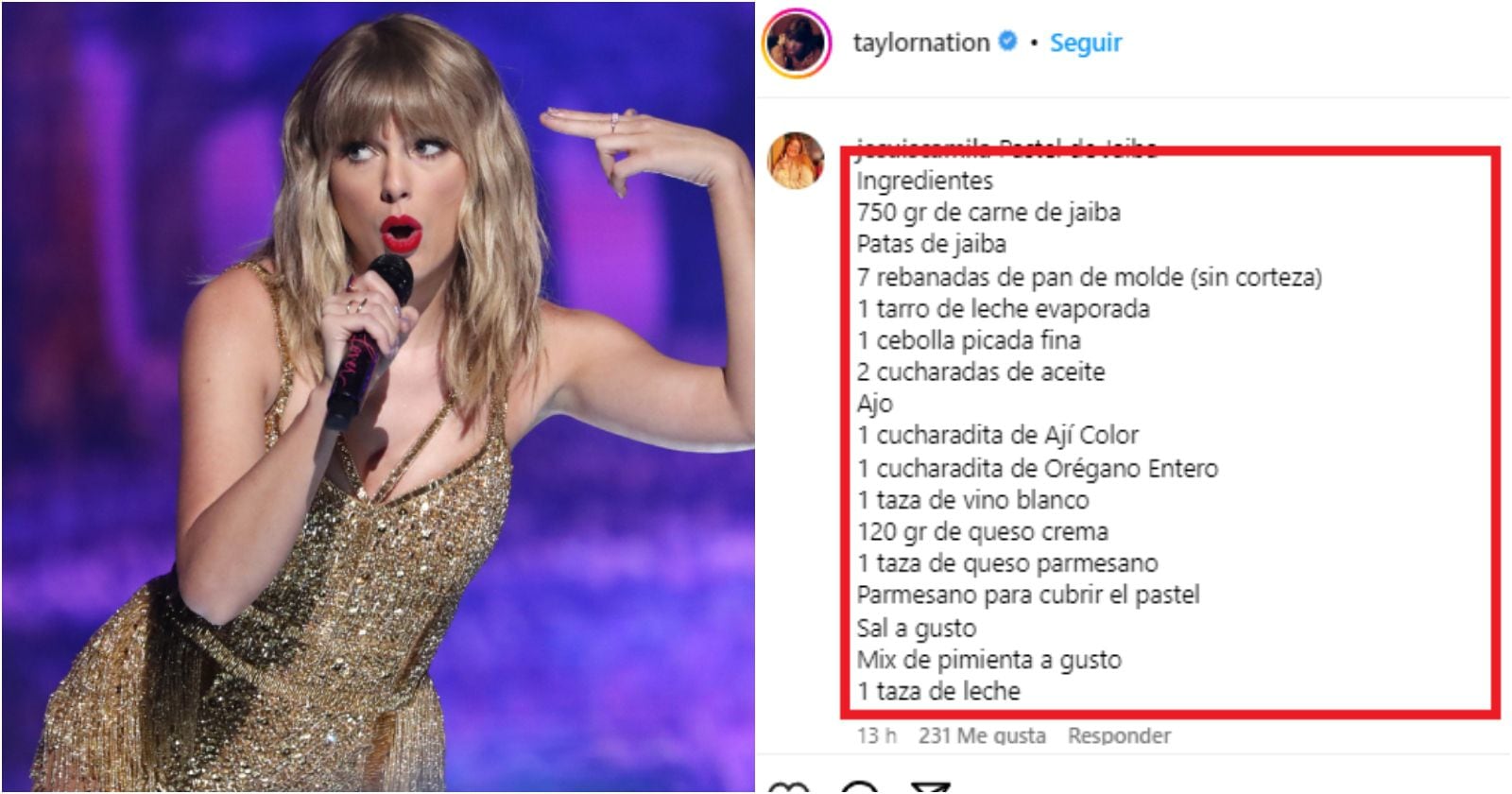 Llenan de recetas Insta de Taylor Swift por no venir a Chile