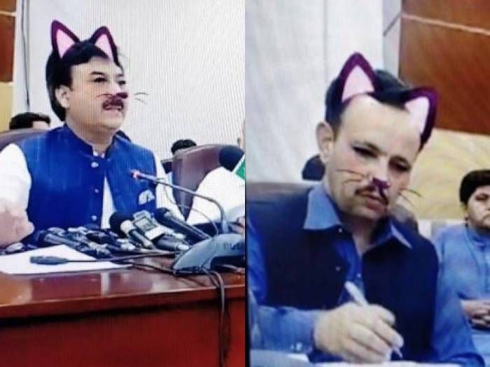 Épico: ministro de Pakistán transmite rueda de prensa con filtro de gato activado