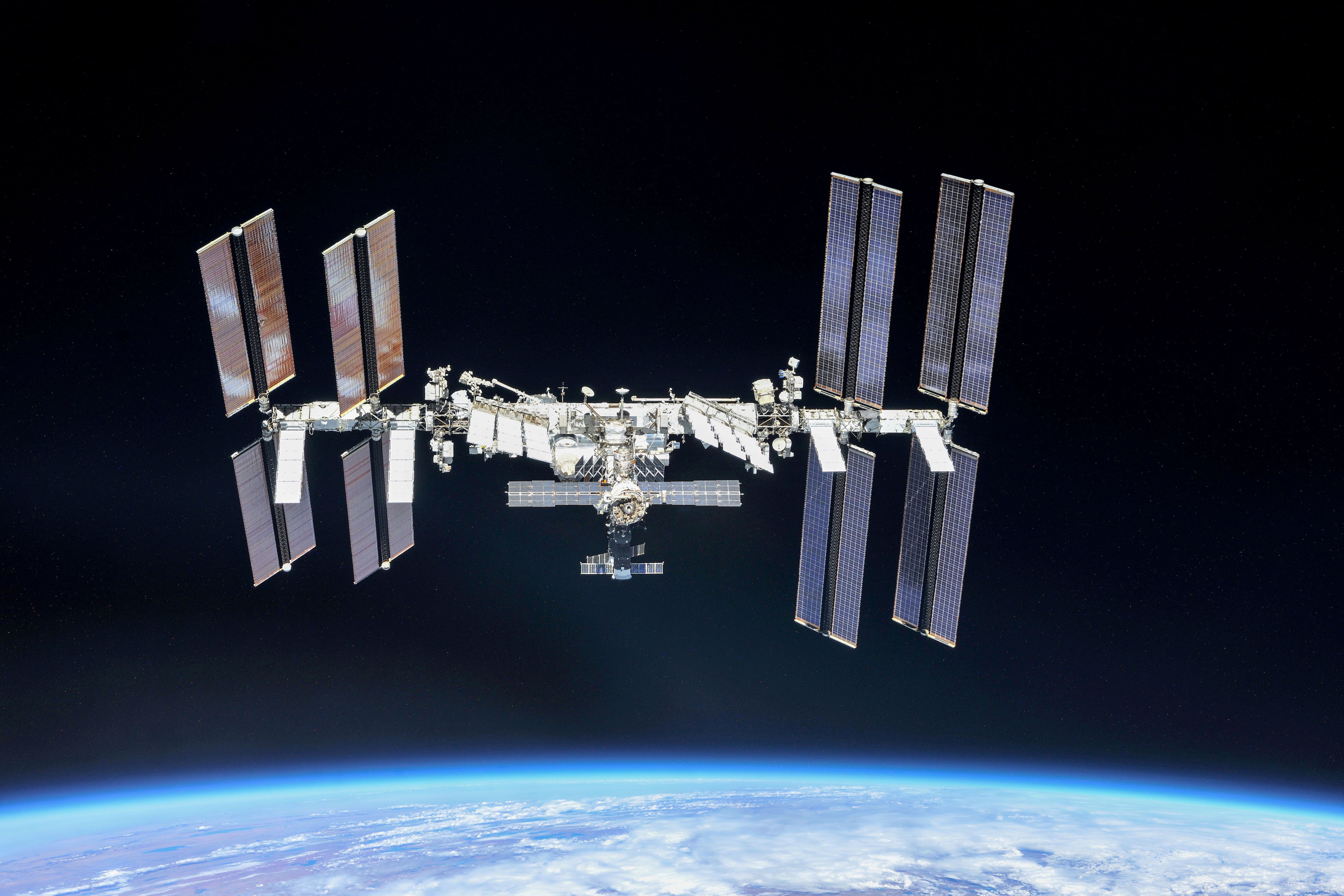 FILE PHOTO: ISS photographed by Expedition 56 crew members from a Soyuz spacecraft after undocking