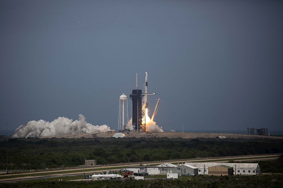 SpaceX Falcon-9 Rocket And Crew Dragon Capsule Launches From Cape Canaveral Sending Astronauts To The International Space Station