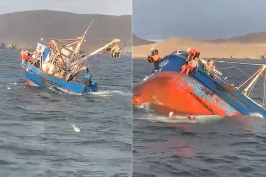 "¡Tírense al agua!": graban hundimiento de embarcación y rescate de tripulantes en Caldera