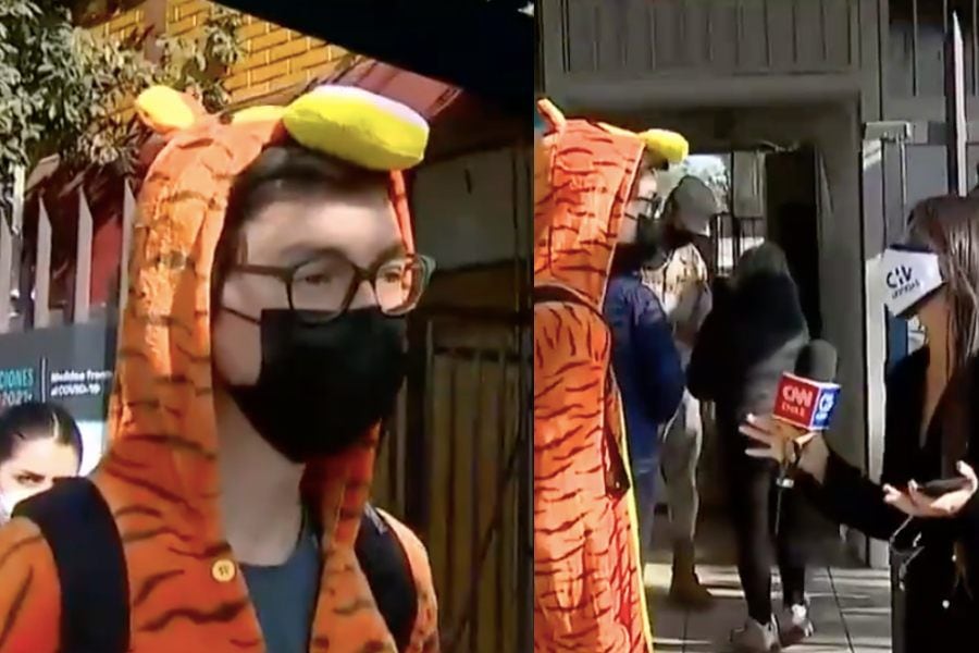 Joven va a votar vestido de Tigger de Winnie the Pooh y asume el ridículo: perdió una apuesta