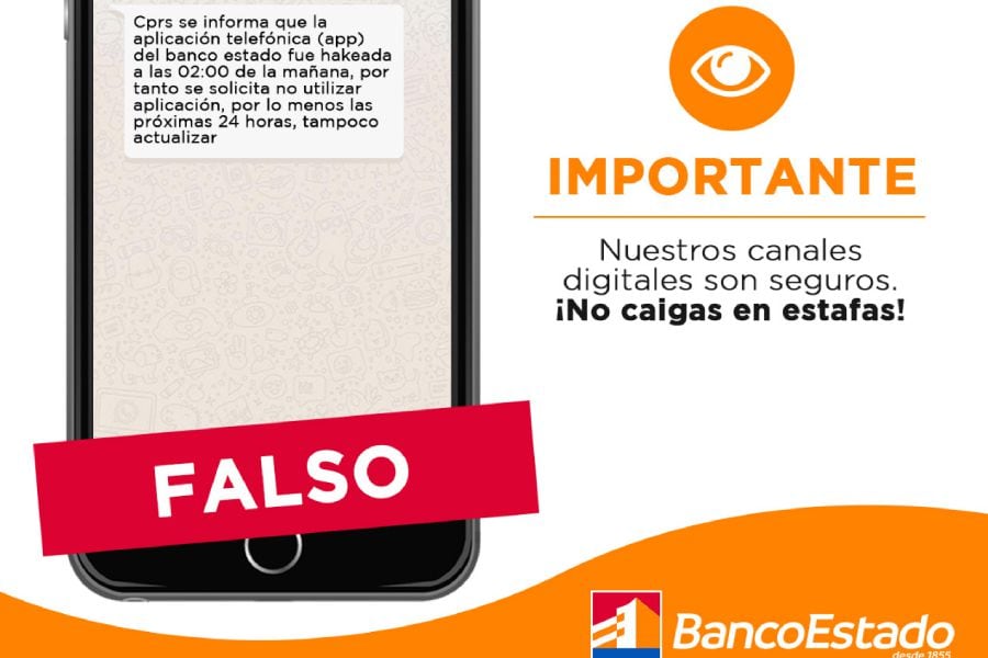 BancoEstado alerta sobre falsos mensajes sobre hackeo de su aplicación