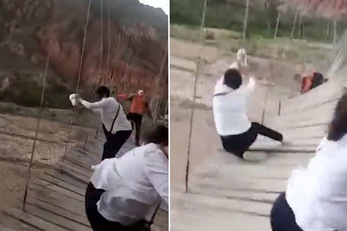 Video: Chilena cae de puente colgante en Bolivia