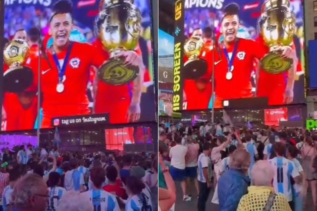 Imagen de Alexis Sánchez proyectada en las pantallas de Times Square le arruinó el banderazo a los hinchas argentinos.