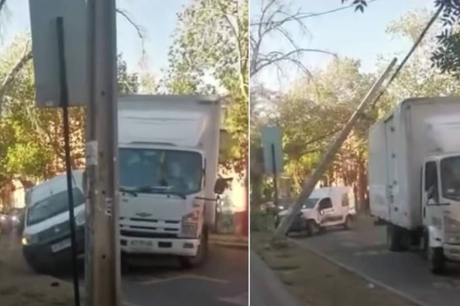 Registran día de furia de camionero: intentó atropellar a conductor y botó poste